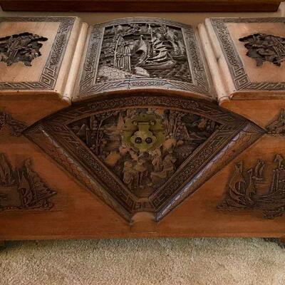 Antique Asian Carved Wood Chest