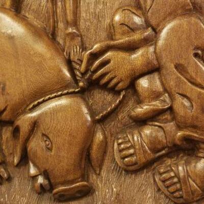 Lot #377: Vintage R. Belmont Wood Large Wall Sculpture Scene