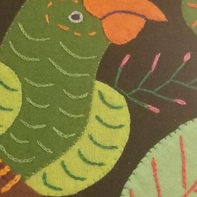 Lot #378: Vintage HandCrafted Bird Embroidered Art Scene FRAMED