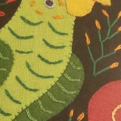 Lot #378: Vintage HandCrafted Bird Embroidered Art Scene FRAMED