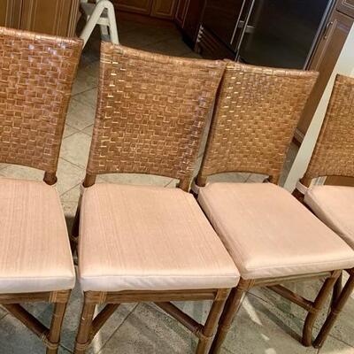 Set of 4 Rawhide Leather Woven Chairâ€™s / Removable Zippered  Seat Cushions 