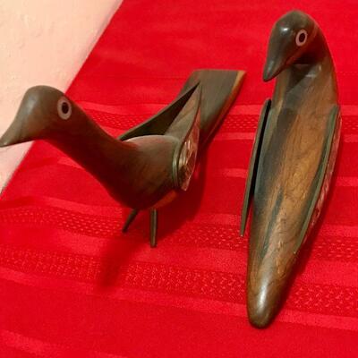Two Carved Wooden Birds With Abalone Wings