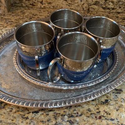 Moscow Mule barware with 2 silver plate trays 