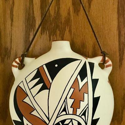 Southern Pueblo Pottery Ceramic Canteen With Leather Strap