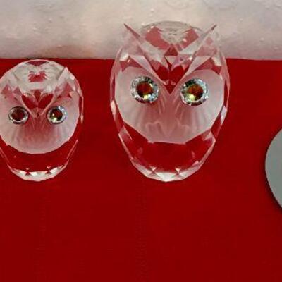 Three Swarovski Crystal Owls