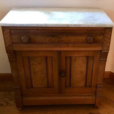 Antique Marble Top Cabinet With Wheels