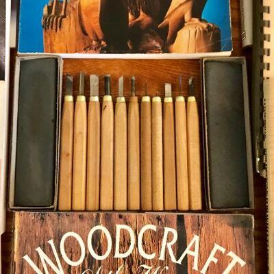 Lot Of 10 Wood Carving Books & 11 Wood Carving Chisels