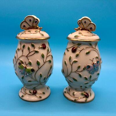 Lenox Salt & Pepper Shakers Holloway Collection Butterflies and Ladybugs!