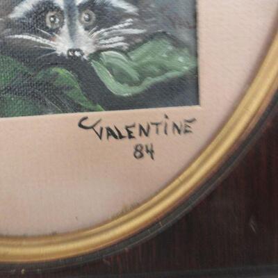 Raccoon Picture with Brown Wood Frame