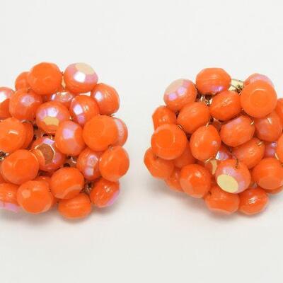 Vintage Vogue Jewelry Iridescent Orange Bead Necklace & Earring Set
