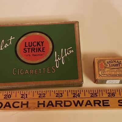 Lot 478: Vintage Lucky Strike Tin & Signal Light Matches