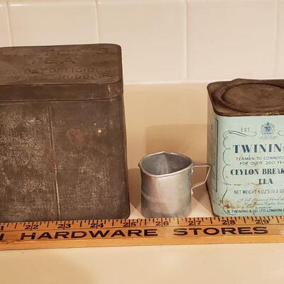 Lot 482: Vintage Tea Tins & Little Cup
