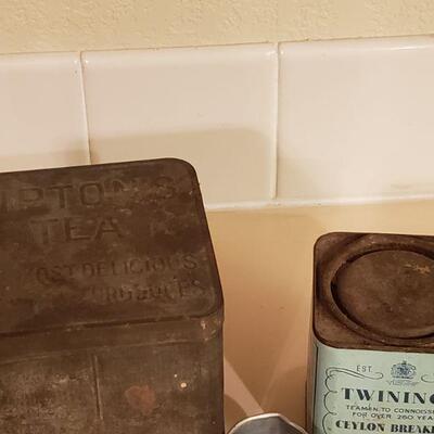 Lot 482: Vintage Tea Tins & Little Cup