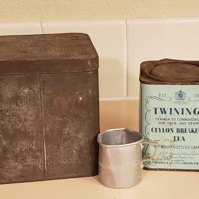 Lot 482: Vintage Tea Tins & Little Cup
