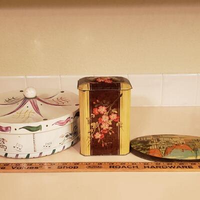 Lot 483: Vintage Decorative Tins & 1 Lid