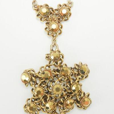 Vintage Gold Tone Arum Rhinestone Pendant Necklace