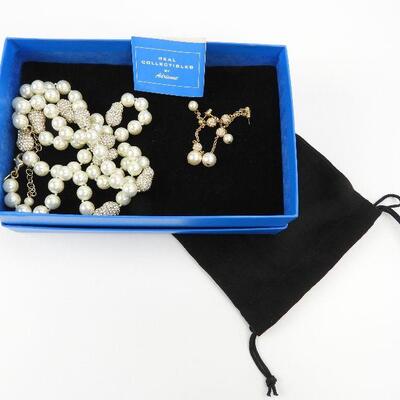 Real Collectibles by Adrienne Creme Pearl Bead and Rhinestone Necklace & Earring Set