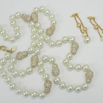 Real Collectibles by Adrienne Creme Pearl Bead and Rhinestone Necklace & Earring Set