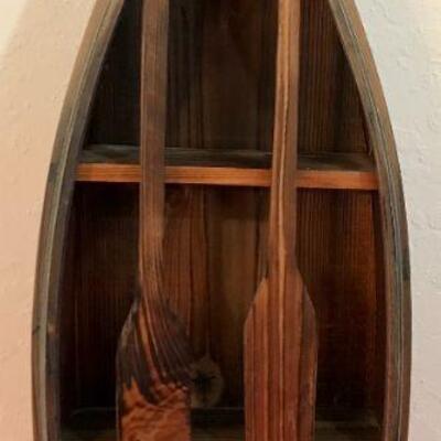 Decorative Wooden Row Boat With Oars Wall Hanging