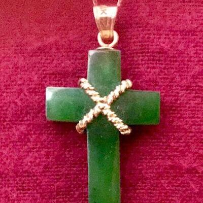 Jade Cross Necklace With 14 Karat Gold Chain