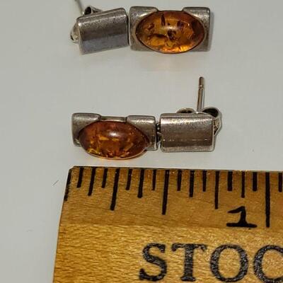 J9: Sterling silver pierced amber earrings