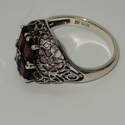 J12: Vintage Fillagree Sterling silver and Garnet Ring