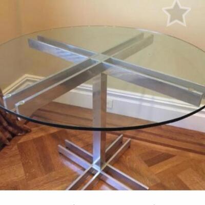 Vintage Glass Table / Chrome Base