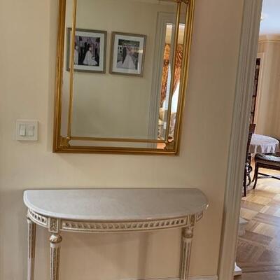 Antique Gold Leaf Mirror & Marble Gold Leaf Accent Console   
