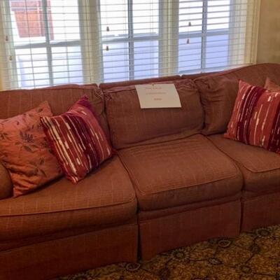 3-4 Seater Custom Sectional Sofa Couch: Burgundy Gold Accents 