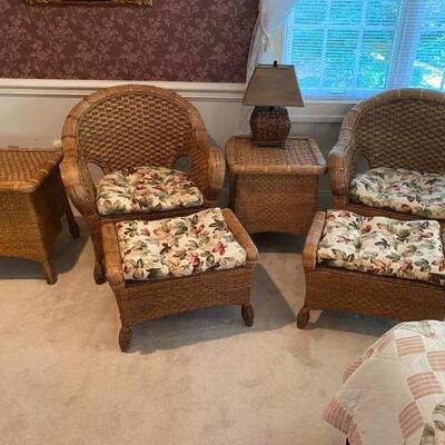 B - 540  Pair of PIER ONE Chair and Ottoman, with Endtables