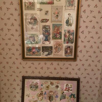 B - 544  2 Framed Victorian Post Card Collages 