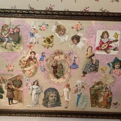 B - 544  2 Framed Victorian Post Card Collages 