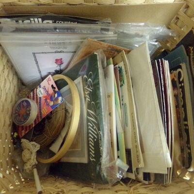 LOT 74  WICKER BOX FILLED WITH CRAFT ITEMS