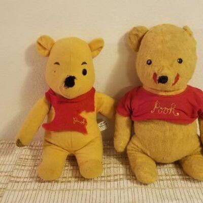 Lot #554: Vintage Pair of WINNIE THE POOH Disney Character Dolls 1950's/60's