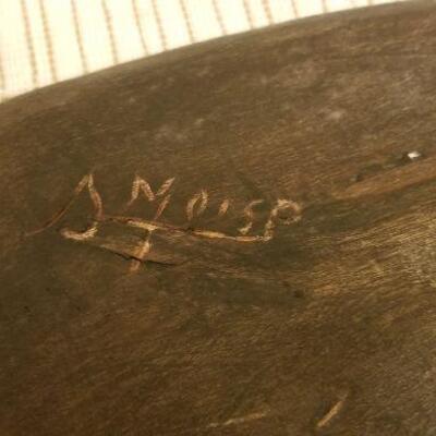 Lot #555: Vintage Wooden Wall Art Oval Sculpture SIGNED