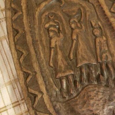 Lot #555: Vintage Wooden Wall Art Oval Sculpture SIGNED
