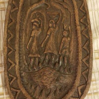 Lot #555: Vintage Wooden Wall Art Oval Sculpture SIGNED