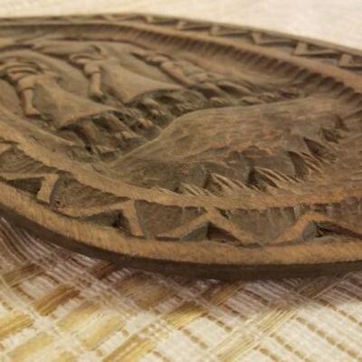 Lot #555: Vintage Wooden Wall Art Oval Sculpture SIGNED