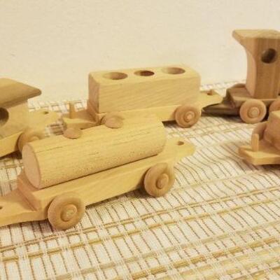 Lot #569: Unpainted Wood Railroad Train Set