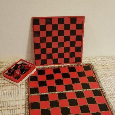 Lot #592: Checkers Boards (2) and Pieces