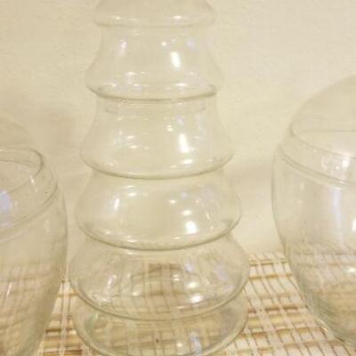Lot #602: Set of (3) Vintage Glass Jars w/ Lid (2 Apples and Christmas Tree) 