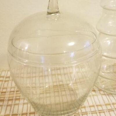 Lot #602: Set of (3) Vintage Glass Jars w/ Lid (2 Apples and Christmas Tree) 