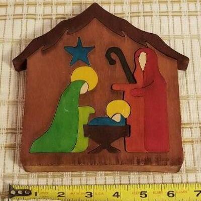 Lot #604: Vintage Handcut Nativity Colored Block Wood Puzzle