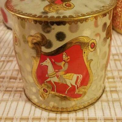 Lot #624: Huge Bundle of Assorted Vintage Tin Deco Containers Holiday