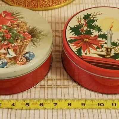 Lot #624: Huge Bundle of Assorted Vintage Tin Deco Containers Holiday