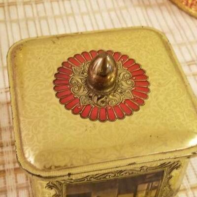 Lot #624: Huge Bundle of Assorted Vintage Tin Deco Containers Holiday