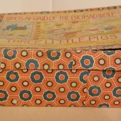 Lot #642: Vintage 3 Little Pigs Made in Japan Mid Century Modern Toy Set w/ Box
