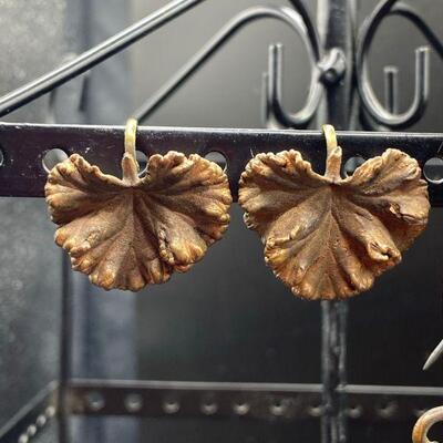 Vintage Copper Tone Owl Pin and Leaf Earrings