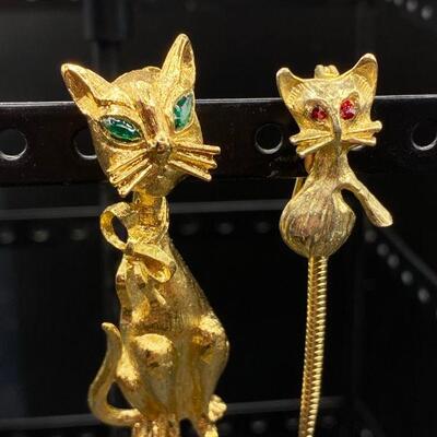 Vintage Rhinestone Eyed Cat Pins