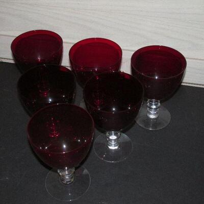Lot 282- Ruby Glasses with Ball Stems